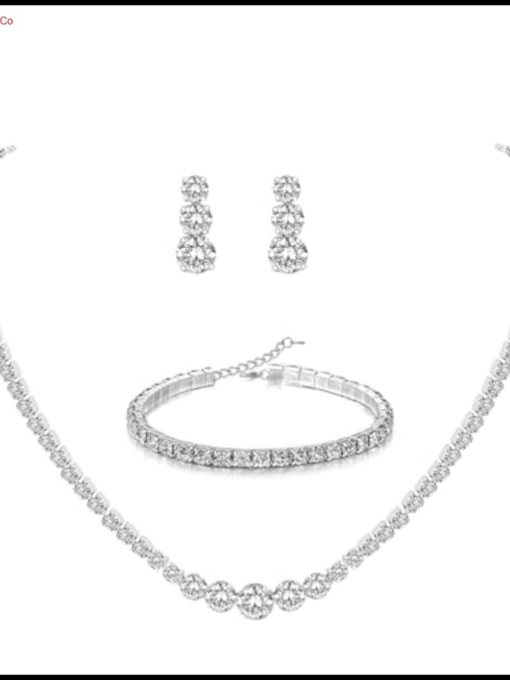 Silver Plated Crystal Rhinestone Jewelry Set Earrings Necklace Bracelet